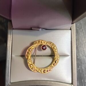 Elegant Gold and Red Brooch